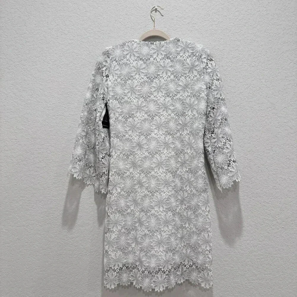 Boston Proper Embellished Metallic Floral Lace Tunic Dress White/Silver Size XS - Picture 13 of 16